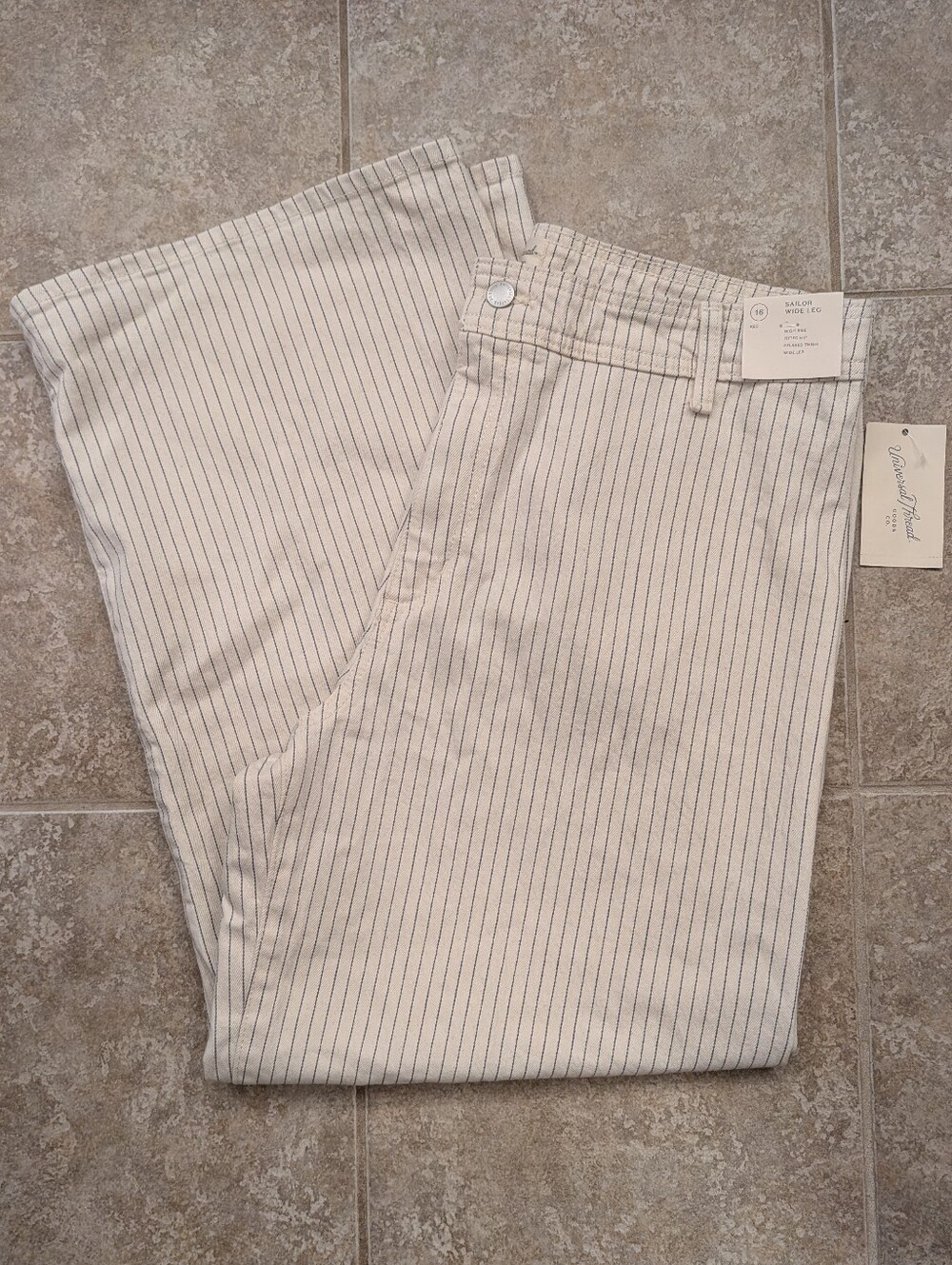 Universal Thread Women's Cream Pinstripe Sailor Wide Leg Pants Size 16R